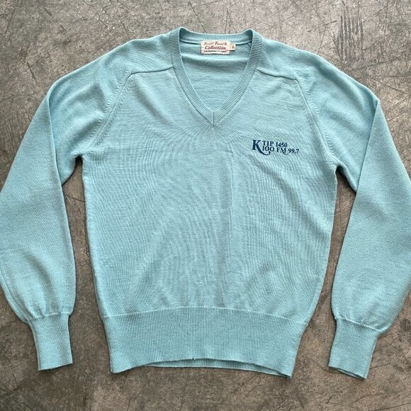 Vintage KTIP Radio Station Vneck Sweater Blue Tour Touch Collection Womens Small - Picture 1 of 12